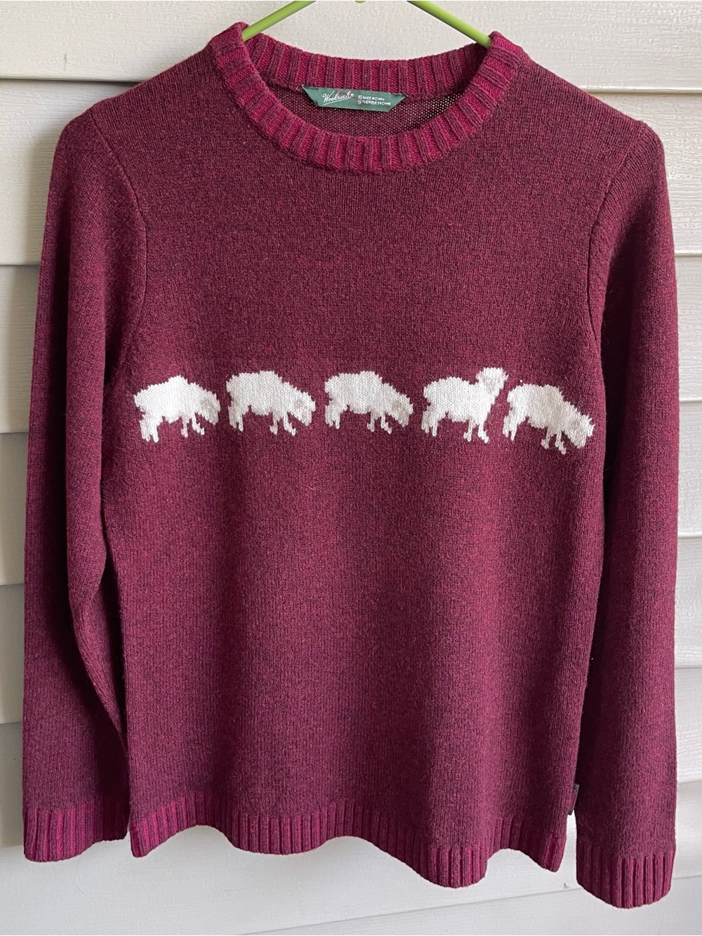 Woolrich 100% Lambswool Sweater Womens XS Deep Ruby Sheep Crewneck 90s Preppy